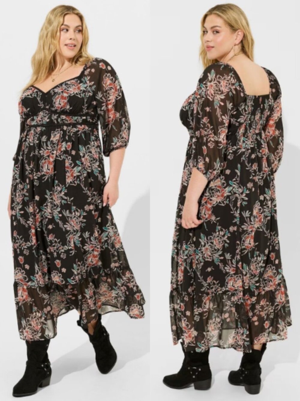 Torrid 2 Maxi Chiffon Shirred Bodice A-Line Dress 2X 18 20